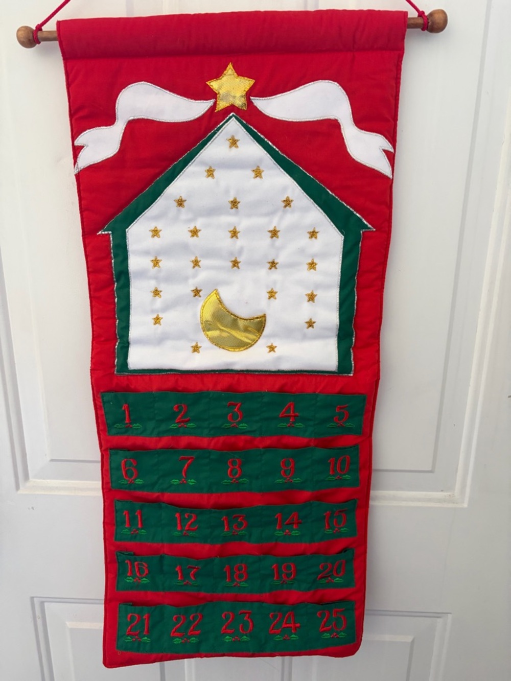Festive Red & Green Holiday Advent Calendar Wall Hanging